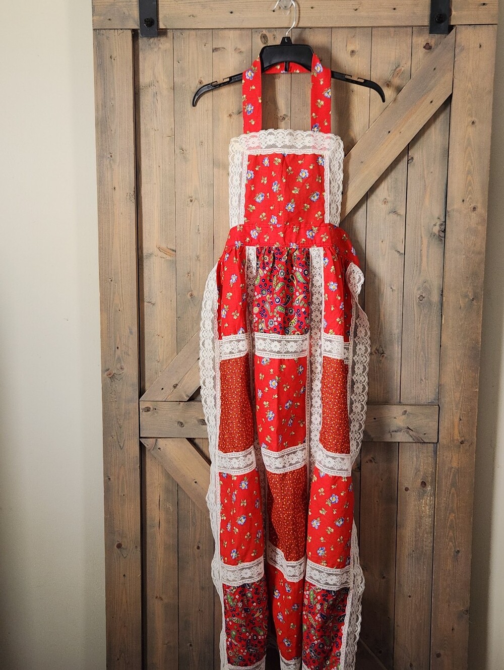 Vintage Handmade Patchwork Apron Floral Cottage Shabby Prairie OS